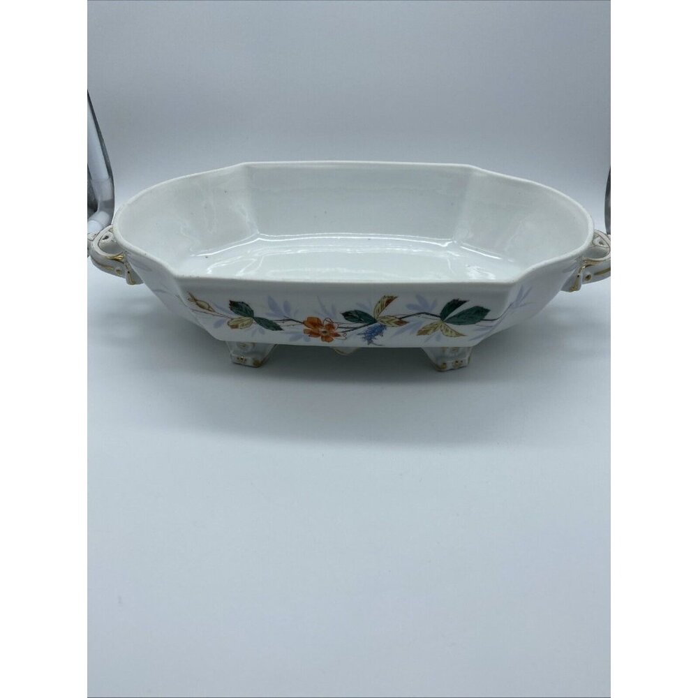 Weimar Oblong Serving Dish Hand Painted Floral Germany 10x6 Inside 12.5x6 Ovrall